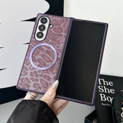Luxury Gradient Leopard Pattern For Magsafe Magnetic Phone Case for Samsung Z Fold 7 6 5 4 3 Wireless Charging Protective Cover