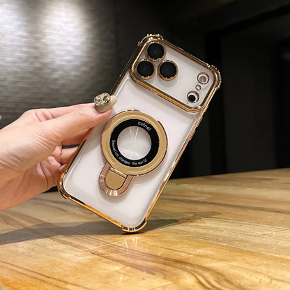 Shockproof Plating Magnetic Case For iPhone 17 Air 17 16 15 14 13 12 Pro Max Plus iPhone XS XR XS MAX Back Covers with Holder