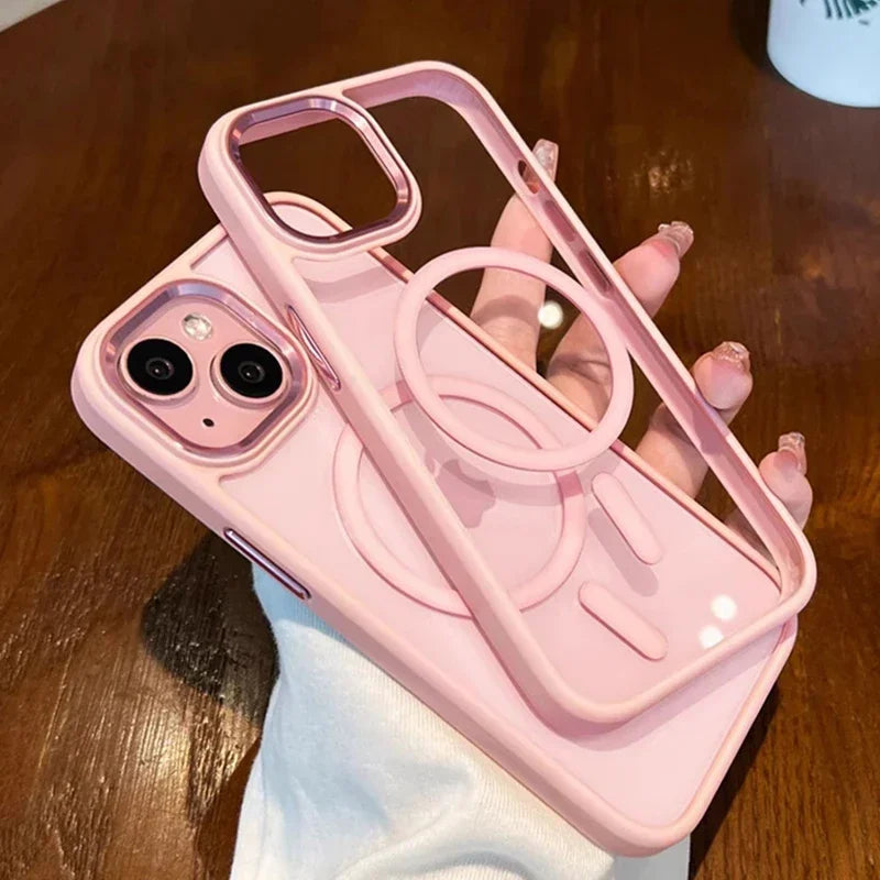 Shockproof Magnetic Wireless Charge Phone Case For iPhone 16 15 14 13 12 11 Pro Max 15 Plus Luxury Magsafe Hard Back pink Cover