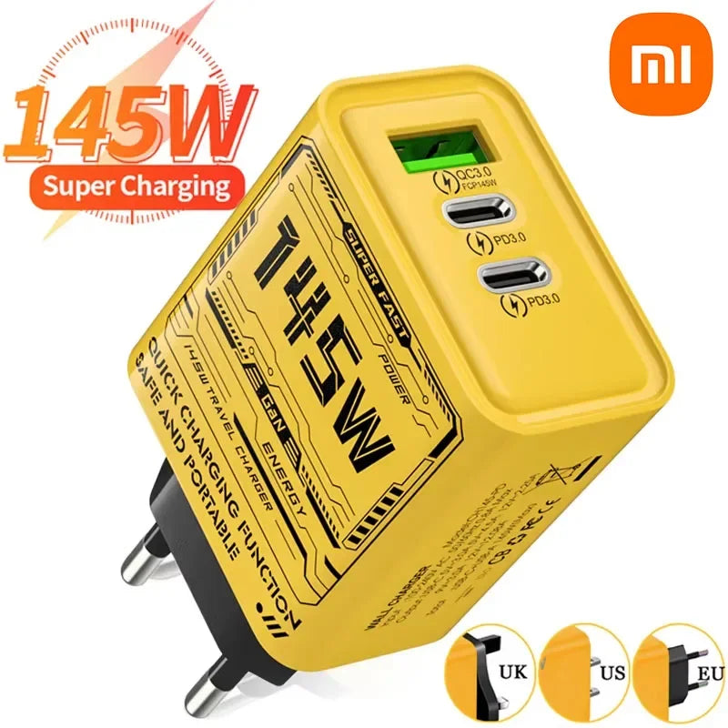 Xiaomi 145W 3 Ports Fast Charger USB Type C Quick Mobile Phone Charger EU US UK Plug Charger Adapter For iPhone 16 Pro Samsung