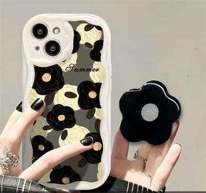 Color Smile Flower Grip Holder Wave Phone Case for Iphone 16 Pro Max 11 12 13 14 15 Pro Max 6 6S 7 8 Plus XR 13 Mini Soft Cover