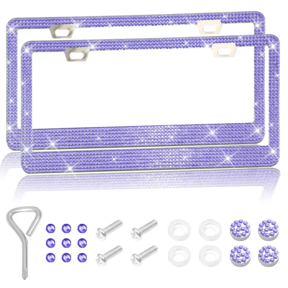 NEW Bling Crystal Car License Plate Frame Women Rhinestone License Plate Frame Cover Holder Car Accessories with Screw 31*16cm