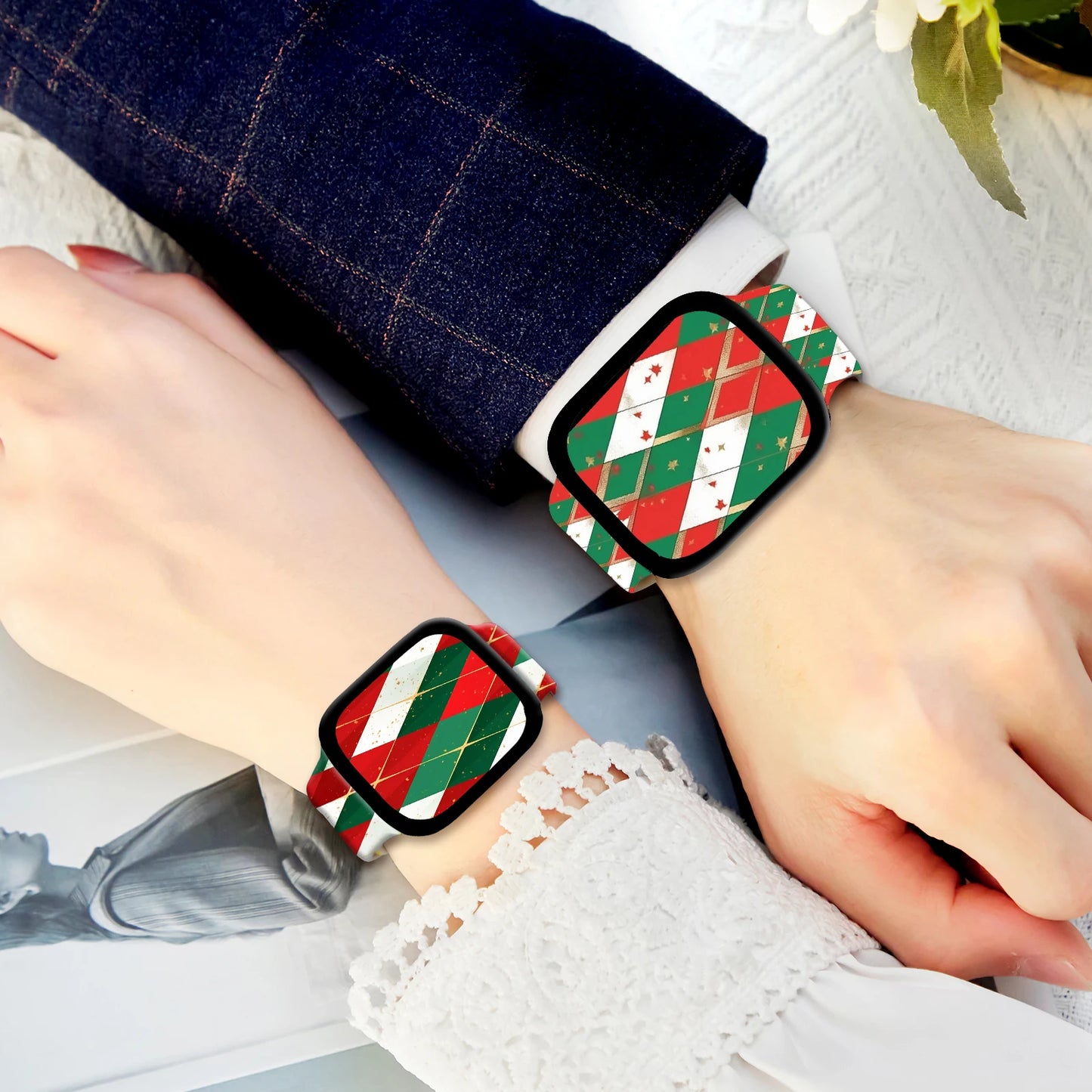 Christmas Diamond-Shaped Print Strap for Apple Watch 11 10 9 Silicone Band Replaceable Bracelet for iWatch 46/44/42mm Watchband