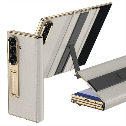 Phone Case For Samsung Galaxy Z TriFold Magnetic Leather Hinge Flip Cover TriFold PC Frame Kickstand Bracket 9H Glass Protector