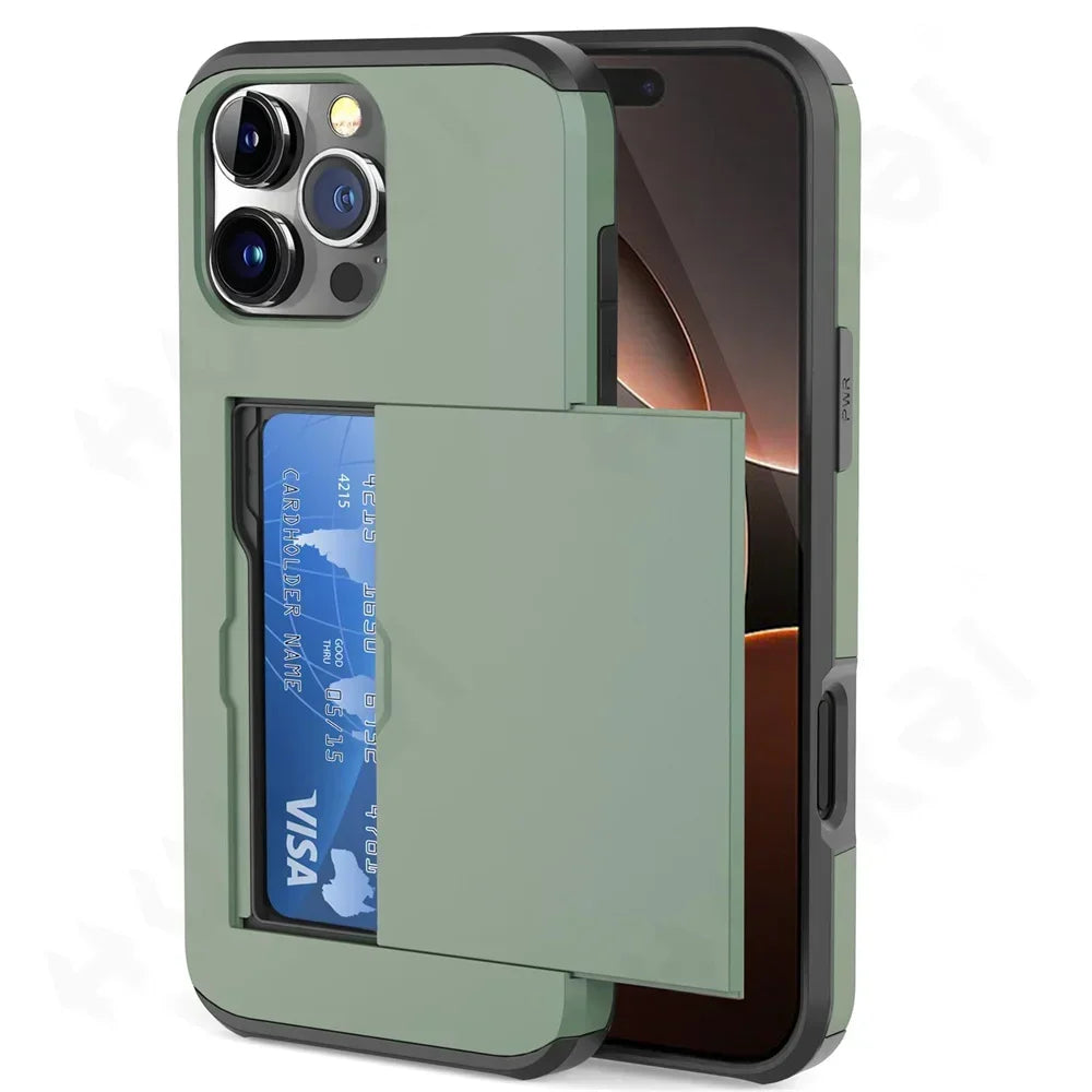 Case For iPhone 17 16 15 14 13 12 11 Pro Max Plus 2024 Slim Dual Laye Heavy Duty Protective Hidden Card Slot Wallet Cover