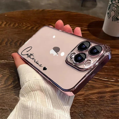 15 16 Pro Max Personalised Customized Name Case For iPhone 16 15 14 13 12 11 Pro Max Plating Transparent Clear Cover 16 Pro Max - covers4phones