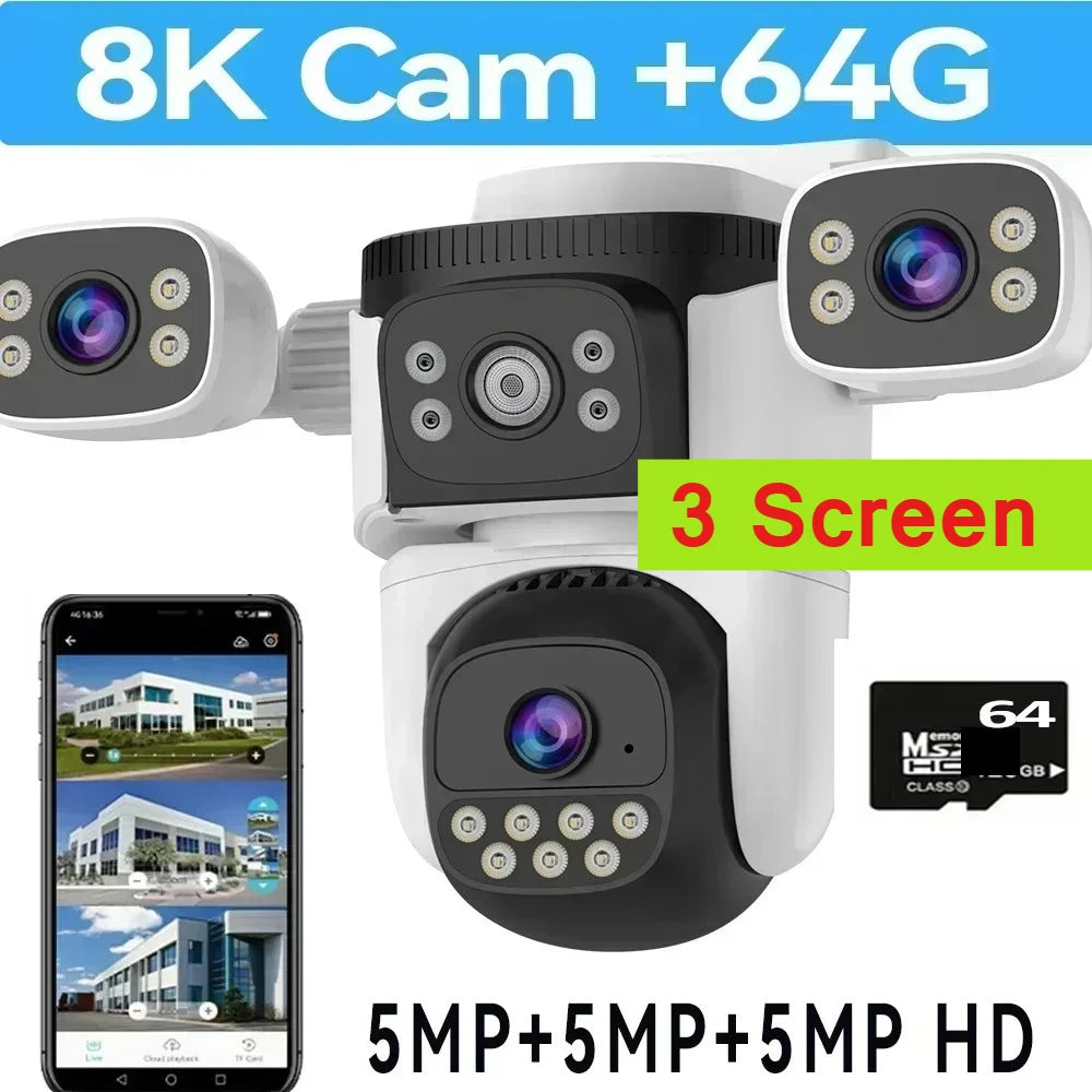 10K 20MP Four Screen Outdoor WiFi Cam PTZ 5X Zoom Night Vision Four Lens 10K Wireless CCTV Surveillance Cam Security Protection