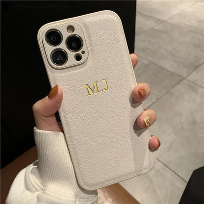 Personalised Customized Name Case For iPhone 16 15 14 13 12 11 Pro Max Initials Letters Leather DIY Cover 13 14 15 16 Pro Max - covers4phones