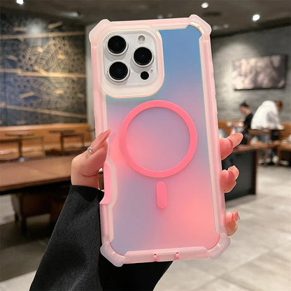Luxury Magsafe Laser Dazzling Armor Phone Case For iPhone 16 Pro Max 15 Plus 14 13 Wireless Charging Dual Layer Protection Cover