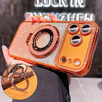 Suitable for iPhone17/16/15/14/13/12/11 Case With Lens Film 16 Anti-drop 15 Rhinestone Glitter Magnetic Stand