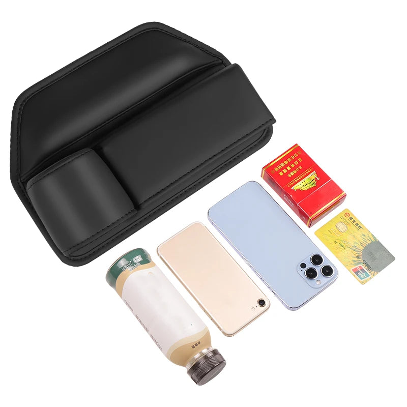 Leather Car Seat Gap Organizer Multifunction Console Crevice Filler Side Storage Box with Cup Holder Car Interior Storage Pocket