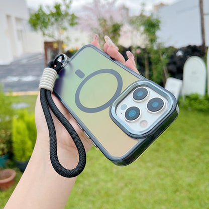 Fashion Laser Gradient Magnetic Lanyard Shockproof Case for iPhone 17 Air 16 15 14 13 11 12 Pro Max Plus E For Magsafe Cover