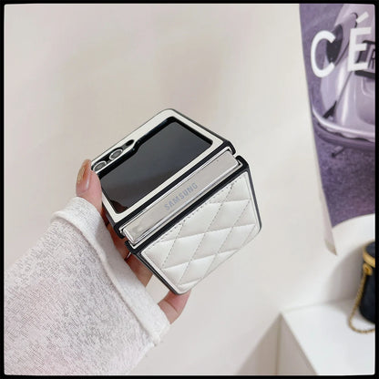 For Samsung Galaxy Z Fold 6 5G Luxury Leather Rhombus Case For Z Flip 5 4 3 Z Fold 6 5 4 3 Pure Color CC Style Protection Cover