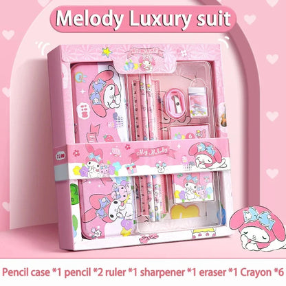 Sanrio 12PCS Kuromi Stationery Set Cinnamoroll My Melody Pencils Erasers Rulers Student School Supplies Study Stationery Gifts