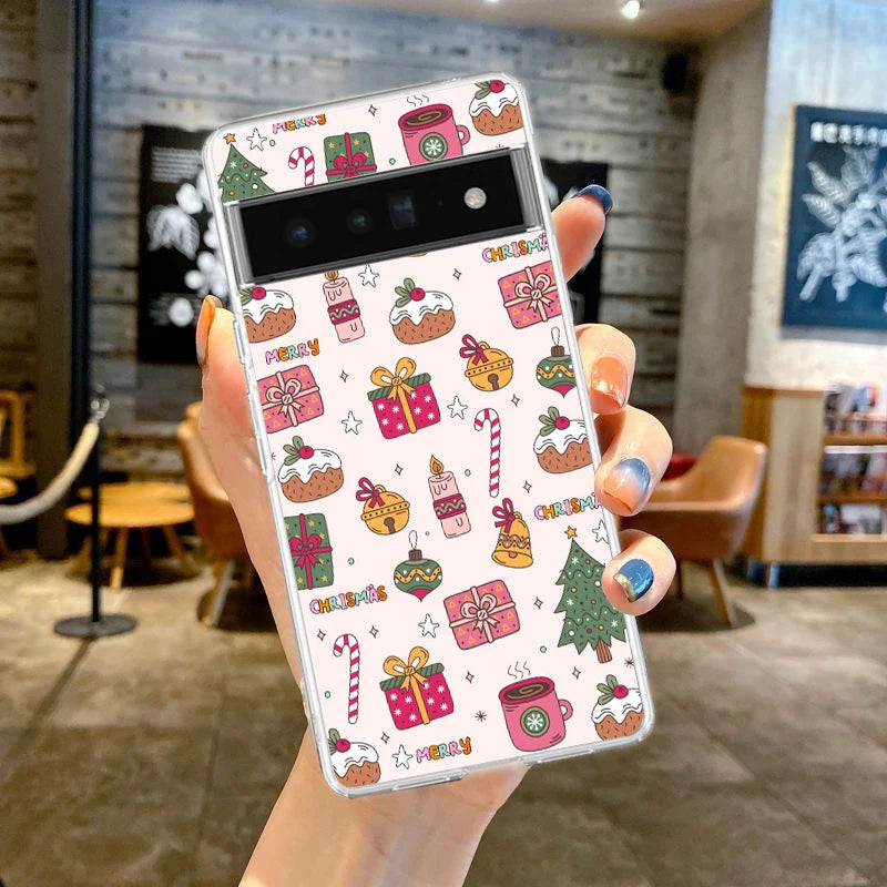 Phone Case For Google Pixel 9 8 7 6 9A 8A 7A 6A 5 4 5A 4A 3A Pro XL Soft Clear TPU Transparent Cover Cartoon Christmas