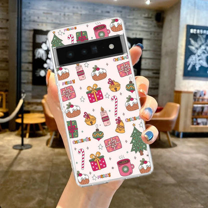Phone Case For Google Pixel 9 8 7 6 9A 8A 7A 6A 5 4 5A 4A 3A Pro XL Soft Clear TPU Transparent Cover Cartoon Christmas