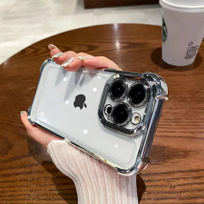 Luxury Purple Plating Clear Shockproof Phone Case For iPhone 14 13 16 15 Pro Max Plus XS XR X Four Corner Silicone Soft Cover