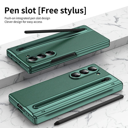 With Touch Pen For Samsung Galaxy Z Fold 7 6 5 4 3 TriFold Case Leather Plating Hinge 360 Full Screen Protector Folding Cover