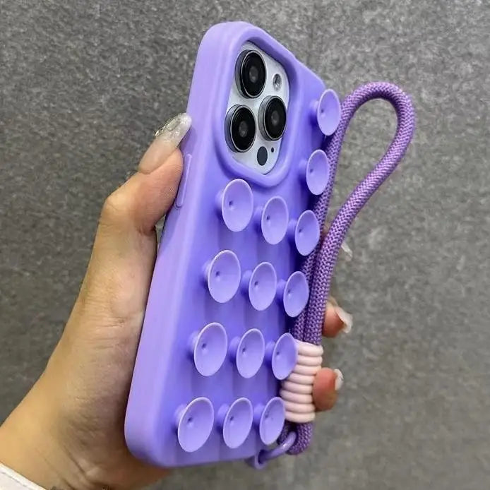 Fashion Cute Candy Liquid Silicone Suction Cup With Wrist Strap Case For iPhone 17 15 14 11 12 13 16 Pro Max Solid Color Cover