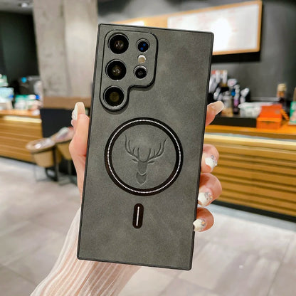 Luxury Leather Magsafe Magnetic Wireless Charging Phone Case For Samsung S24 Ultra S23 S22 S21 S25 Note 20 Ultra Plus Back Cover