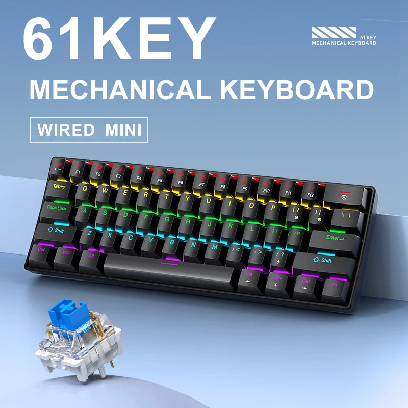 APAYADO K61 60% Wired Mechanical Gaming Keyboard Phantom RGB, 61 Keys, Red/Blue Switch, ergonomic, Portable Mini for PC/Laptop