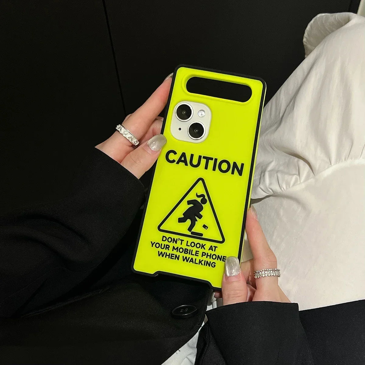 Night Luminous effect Warning Sign Silicone Case For iPhone 11 12 13 14 15 16 Pro Max Plus Female style 3D cartoon iPhone case