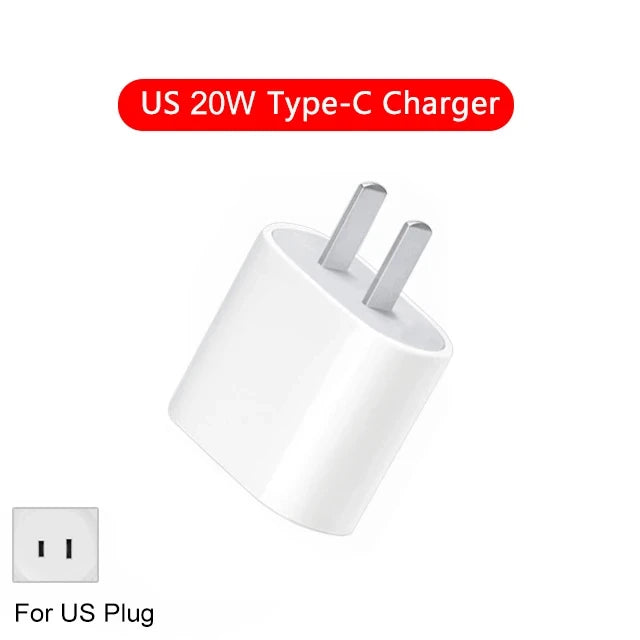 US EU Adapter 20W PD Fast Charger For iPhone 13 12 11 14 15 16 Pro Max Plus Fast Charging USB C Charger Type C Cable Accessories