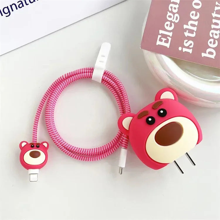 4Pcs/set Cable Protector for iPhone / iPad 18W/20W Charger Protection Cute Cartoon Protector Spring Cable Winder Accessories