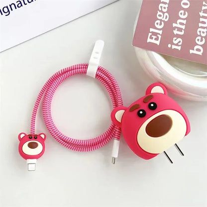 4Pcs/set Cable Protector for iPhone / iPad 18W/20W Charger Protection Cute Cartoon Protector Spring Cable Winder Accessories