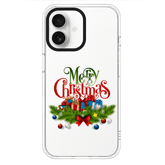 iPhone Clear Soft Silicone Case with "Merry Christmas" and Gift Design - covers4phones