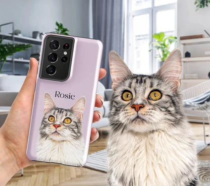 Custom Pet Portrait Phone Case with Name, Personalized Dog Photo Cat Face Case, Sympathy Gift for Pet Lovers - covers4phones