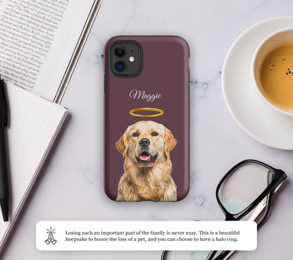 Custom Pet Portrait Phone Case with Name, Personalized Dog Photo Cat Face Case, Sympathy Gift for Pet Lovers - covers4phones