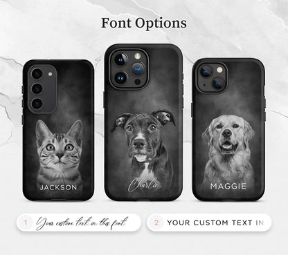 Pet Phone Case with Custom Photo Personalized Dog Cat Name Portrait Illustration Case Pet Loss Sympathy Memorial Gift - covers4phones