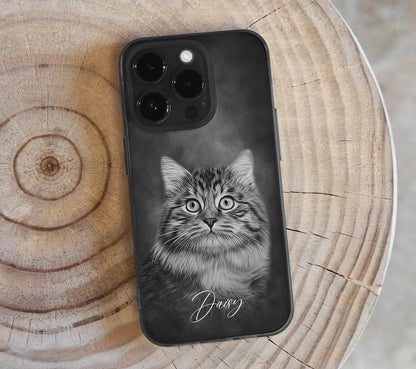 Pet Phone Case with Custom Photo Personalized Dog Cat Name Portrait Illustration Case Pet Loss Sympathy Memorial Gift - covers4phones