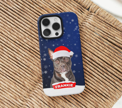 Pet Christmas Phone Case with Custom Photo, Personalized Dog Cat Name Portrait iPhone 16 15 14 Cover Xmas Festive Holiday Gift for Samsung - covers4phones