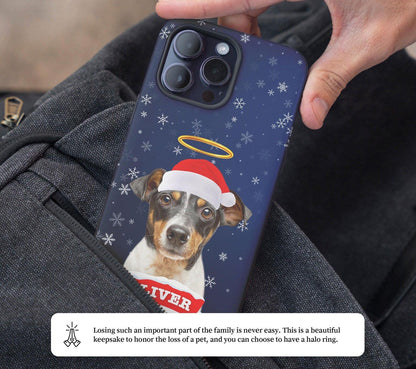 Pet Christmas Phone Case with Custom Photo, Personalized Dog Cat Name Portrait iPhone 16 15 14 Cover Xmas Festive Holiday Gift for Samsung - covers4phones