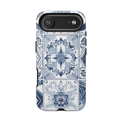 BLUE WHITE TILE | Tough Phone Case