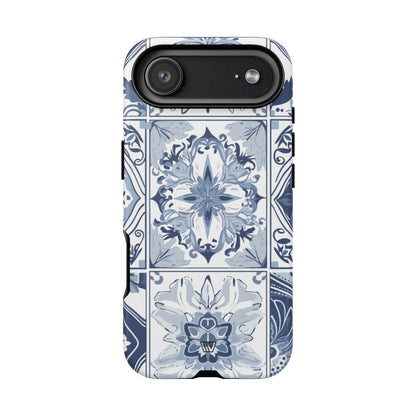 BLUE WHITE TILE | Tough Phone Case