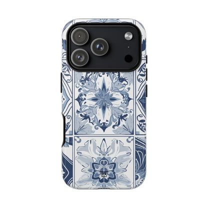 BLUE WHITE TILE | Tough Phone Case