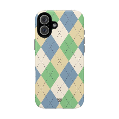 GREEN BLUE BEIGE ARGYLE | Tough Phone Case